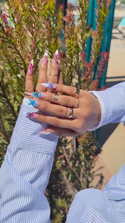 3D Floral Acrylic Press On Nails |Handcrafted Flower Nail Art |Long Stiletto Nails |Colorful Spring Nail Design |Nature Inspired & Classy