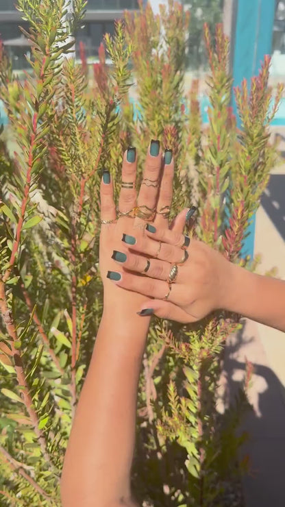 Teal Gold Shimmer & Black French Tip Ombre Press-On Nails – Glitter Handmade Set