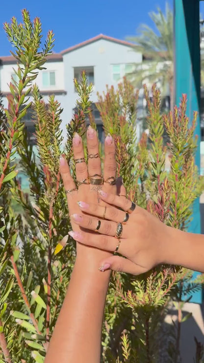 Romantic Pink and Golden Line Press-On Nails | Marble Art with Star Charms & Rhinestones