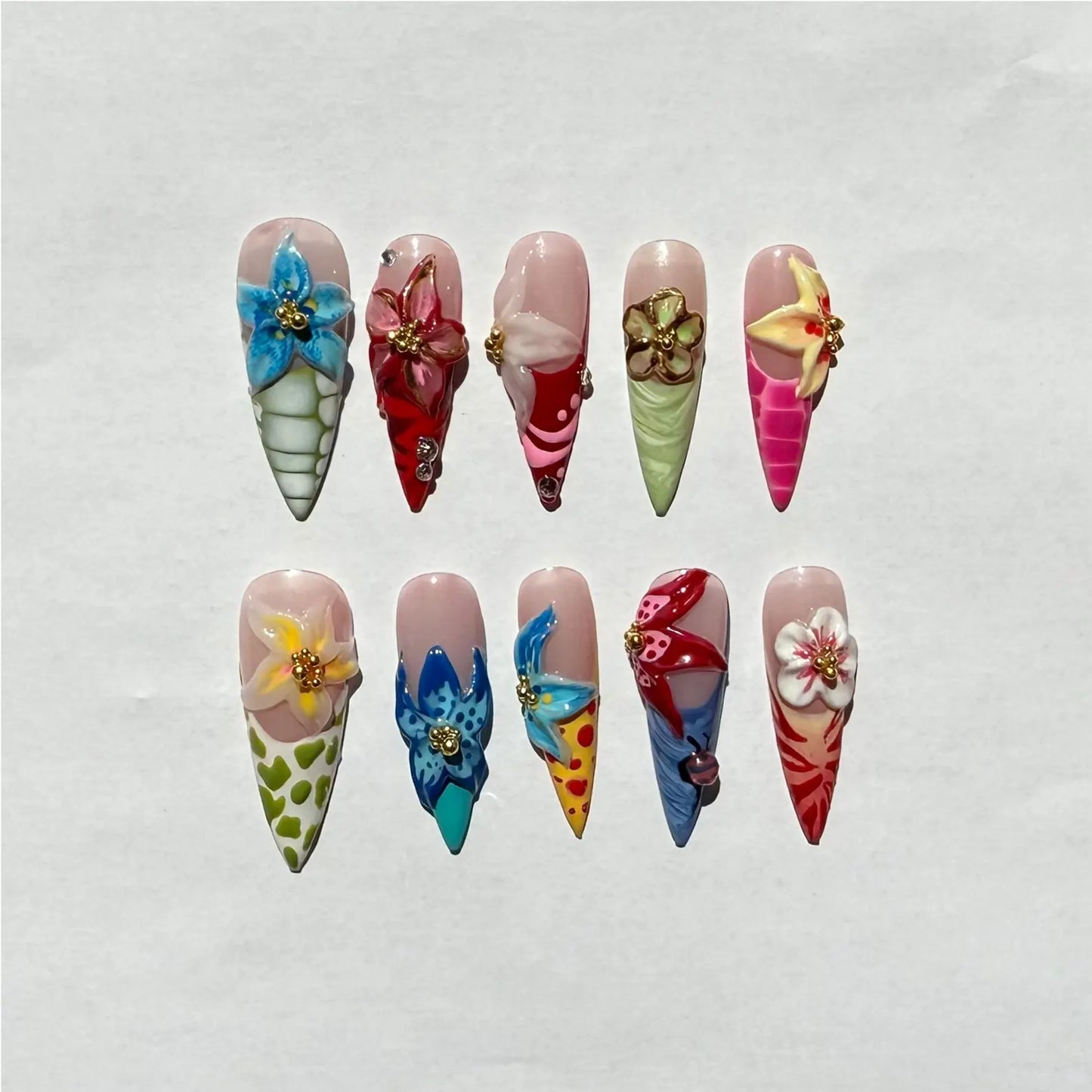 Handmade 3D Floral Press On Nails