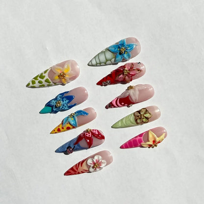 Handmade 3D Floral Press On Nails