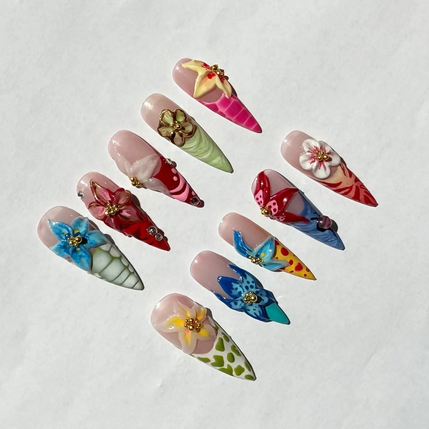 Handmade 3D Floral Press On Nails